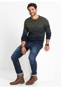 bonprix - Sweter z cienkiej dzianiny w wygodnym fasonie, z bawełną. Kolor: zielony. Materiał: dzianina, bawełna. Długość: długie. Wzór: paski #3