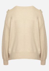 Born2be - Jasnobeżowy Sweter o Prostym Kroju Zdobiony Aplikacją w Kształcie Kwiatów z Perełkami Leavirae. Okazja: na co dzień. Kolor: beżowy. Materiał: jeans. Wzór: aplikacja, kwiaty. Styl: klasyczny, elegancki, casual #5