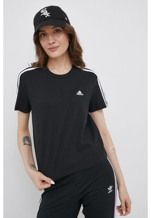 Adidas - adidas T-shirt bawełniany GL0777 kolor czarny. Kolor: czarny. Materiał: bawełna. Wzór: gładki