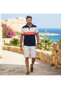 Męska Koszulka Polo - Pako Jeans - Kolorowa w Pasy. Okazja: na co dzień. Typ kołnierza: polo. Kolor: wielokolorowy. Materiał: bawełna. Wzór: prążki, paski. Styl: casual #6