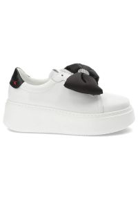 CheBello - Białe Sneakersy Chebello Modne Buty Damskie Z Kokardą. Kolor: biały. Materiał: skóra #4