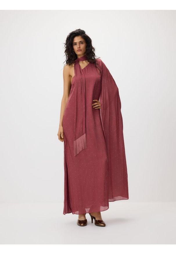 Reserved - Sukienka z szalem - fuksja. Kolor: różowy. Materiał: tkanina