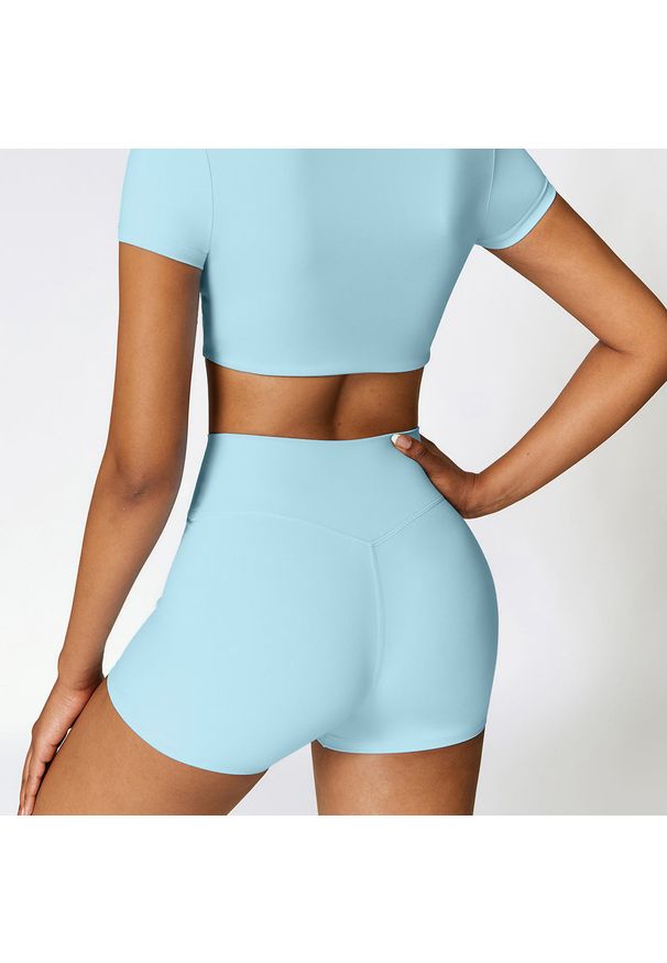 Intica - Krótkie legginsy sportowe z wysokim stanem i oddychającym materiałem Betsi. Stan: podwyższony. Kolor: szary. Materiał: materiał. Długość: krótkie. Sport: fitness