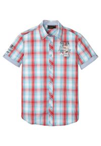 Koszula z krótkim rękawem w kratę bonprix turkusowo-czerwono-biały w kratę. Kolor: niebieski. Długość rękawa: krótki rękaw. Długość: krótkie #1