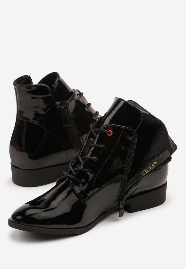 Born2be - Czarne Lakierowane Botki Trzewiki Vices Indice. Okazja: na co dzień. Kolor: czarny. Materiał: lakier. Styl: casual, elegancki, klasyczny