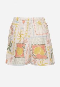 Born2be - Żółte Szorty ze Wzorem Boho i Wiązaniem Fevelarise. Okazja: na co dzień. Kolor: beżowy. Styl: boho #7