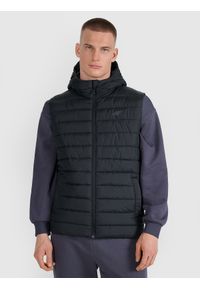 4f - 4F Bezrękawnik puchowy z wypełnieniem syntetycznym męski - czarny M. Okazja: na co dzień. Typ kołnierza: kaptur, kołnierzyk stójkowy. Kolor: czarny. Materiał: syntetyk, puch. Długość rękawa: bez rękawów. Długość: długie. Styl: klasyczny, casual, sportowy #1