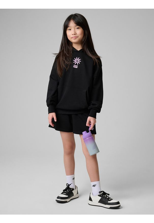 4f - 4F Spodenki dresowe dziewczęce - czarne 140 (9-10 lat). Kolor: czarny. Materiał: dresówka. Sezon: lato