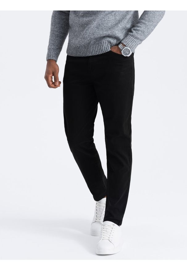Ombre Clothing - Męskie spodnie chino o dopasowanym kroju - czarne V1 - Rozmiar: XL. Okazja: na co dzień. Kolor: czarny. Materiał: elastan, materiał, tkanina, bawełna. Styl: casual
