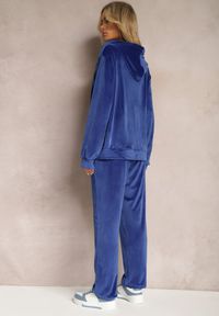 Renee - Granatowy Welurowy Komplet Dresowy Zasuwana Bluza z Kapturem i Szerokie Spodnie Belphobe. Kolor: niebieski. Materiał: dresówka, welur #2