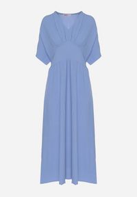 Born2be - Niebieska Sukienka z Bawełną i Górą w Stylu Nietoperza Filenia. Okazja: na co dzień. Kolor: niebieski. Materiał: bawełna. Styl: casual #3