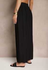 Renee - Czarne Spodnie Typu Palazzo o Szerokim Kroju High Waist Ozdobione Wiązaniem Yaslevia. Okazja: na co dzień. Stan: podwyższony. Kolor: czarny. Wzór: aplikacja. Styl: casual, elegancki #3