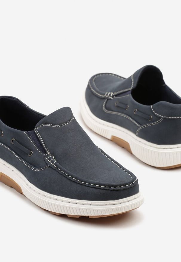 Born2be - Granatowe Półbuty z Ozdobnymi Przeszyciami i Sznurkiem Vevanelle. Okazja: na spotkanie biznesowe, na co dzień. Kolor: niebieski. Styl: elegancki, biznesowy, casual