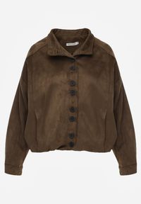 Born2be - Ciemnobeżowa Kurtka w Stylu Bomberki z Ozdobnymi Guzikami Polimi. Okazja: na co dzień. Kolor: beżowy. Materiał: jeans. Styl: casual #5