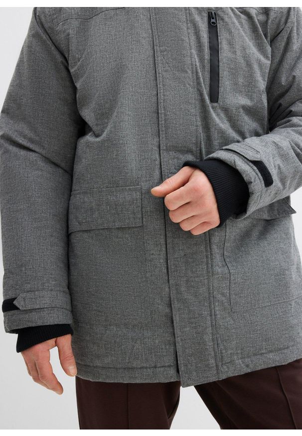 bonprix - Wodoodporna parka funkcyjna z miękką polarową podszewką. Kolor: szary. Materiał: polar