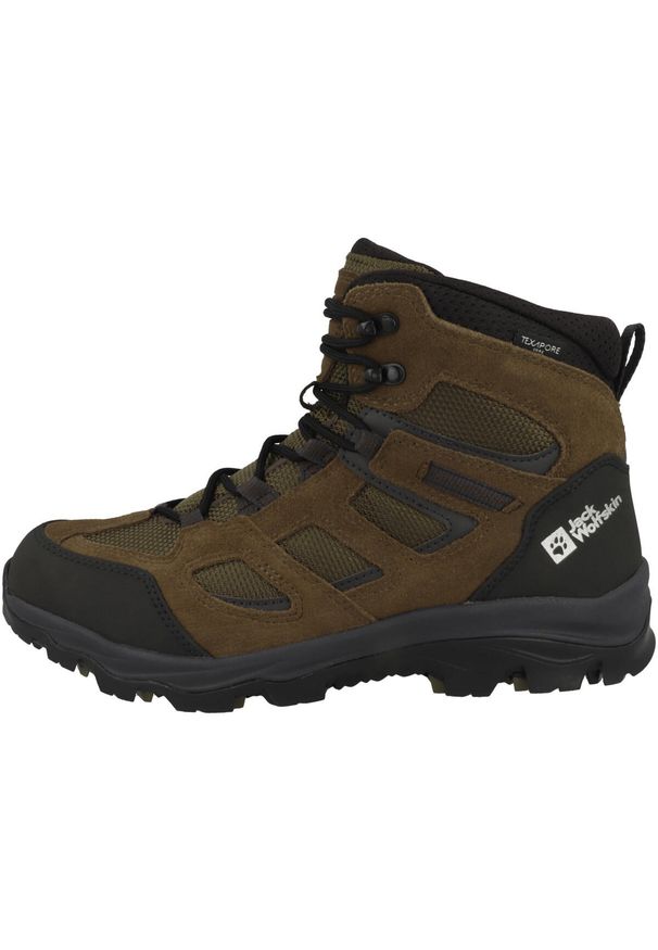 Buty trekkingowe męskie Jack Wolfskin Vojo 3 Texapore Mid. Kolor: czarny, brązowy, wielokolorowy. Materiał: tkanina, materiał, syntetyk, skóra. Szerokość cholewki: normalna. Sport: turystyka piesza