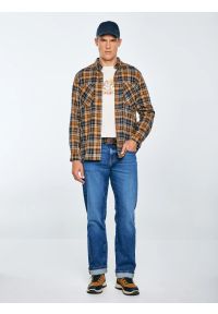 Big-Star - Koszula męska flanelowa w kratę granatowo-pomaraŅczowa Kolisar 403. Okazja: na co dzień. Kolor: niebieski. Materiał: jeans, tkanina, materiał. Wzór: kolorowy, kratka. Styl: casual #3