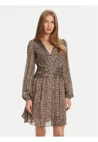 Guess Sukienka koktajlowa W5YK20 WDW82 Beżowy Regular Fit. Kolor: beżowy. Materiał: syntetyk. Styl: wizytowy