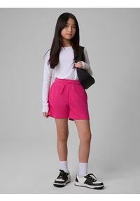 4f - 4F Spodenki dresowe dziewczęce - różowe 158 (12-13 lat). Kolor: różowy. Materiał: dresówka. Sezon: lato. Sport: turystyka piesza #1