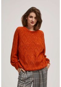 MOODO - Ażurowy sweter pomarańczowy. Kolor: pomarańczowy. Materiał: akryl. Wzór: ażurowy