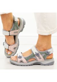 Szare skórzane sandały damskie Vinceza 95416. Okazja: na co dzień, na spacer. Zapięcie: rzepy. Kolor: szary. Materiał: skóra. Sezon: wiosna, lato. Styl: casual #1