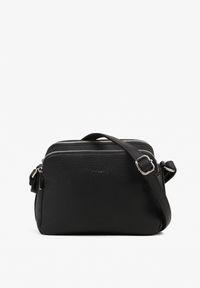 Born2be - Czarna Torebka Typu Listonoszka z Metaliczną Ozdobą Tanalenia. Kolor: czarny. Wzór: aplikacja. Styl: elegancki, casual