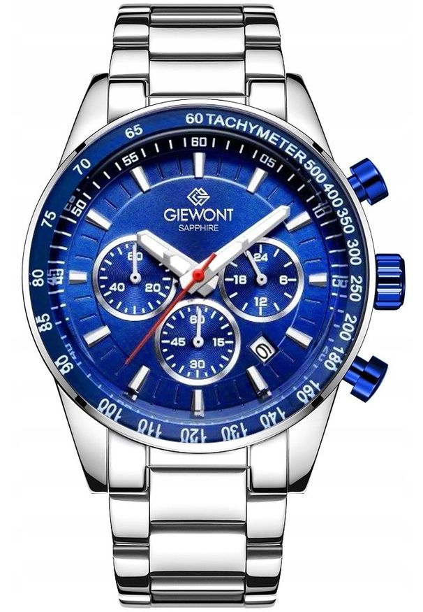 Zegarek Giewont Zegarek Męski Giewont Chronograph Sapphire Srebrno Niebieski GW9140-B3. Kolor: niebieski, srebrny, wielokolorowy
