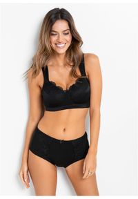 bonprix - Biustonosz odciążający bez fiszbinów z wyściełanymi ramiączkami. Kolor: czarny. Wzór: haft, aplikacja, kwiaty #2