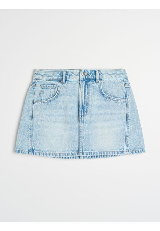 Sinsay - Spódnica jeansowa z efektem sprania - niebieski. Kolor: niebieski. Materiał: jeans