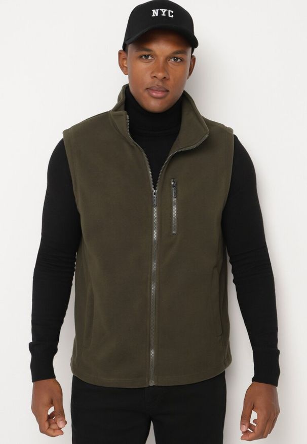 Born2be - Zielona Kamizelka z Półgolfem i Bawełną i Zasuwanymi Kieszeniami Linovira. Okazja: na co dzień. Kolor: zielony. Materiał: bawełna. Styl: casual, elegancki, klasyczny