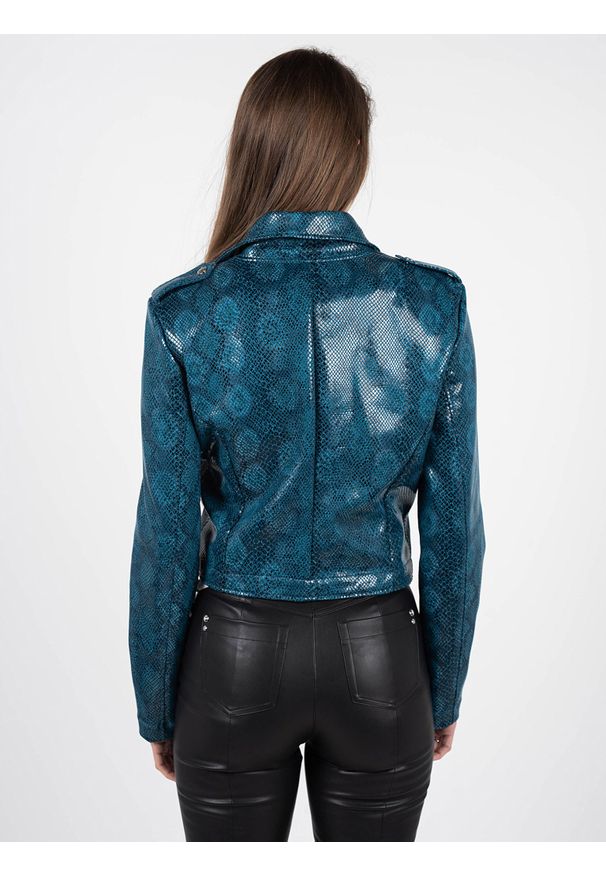 Patrizia Pepe Kurtka | 8L0350 A6E4 | Kobieta | Niebieski. Okazja: na co dzień. Kolor: niebieski. Materiał: poliester, elastan. Długość: długie. Wzór: motyw zwierzęcy, aplikacja. Styl: casual