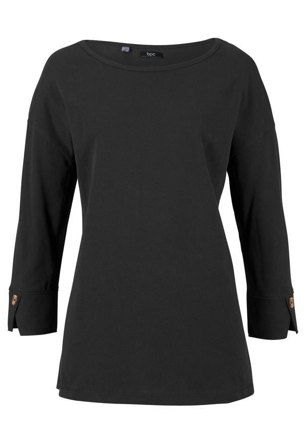 Shirt oversize o waflowej fakturze, rękawy 3/4 bonprix czarny. Kolor: czarny