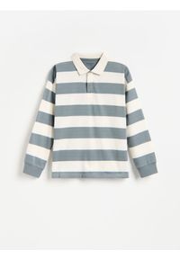 Reserved - Longsleeve polo w paski - morski. Typ kołnierza: polo. Kolor: morski. Materiał: bawełna, dzianina. Długość rękawa: długi rękaw. Wzór: paski #1