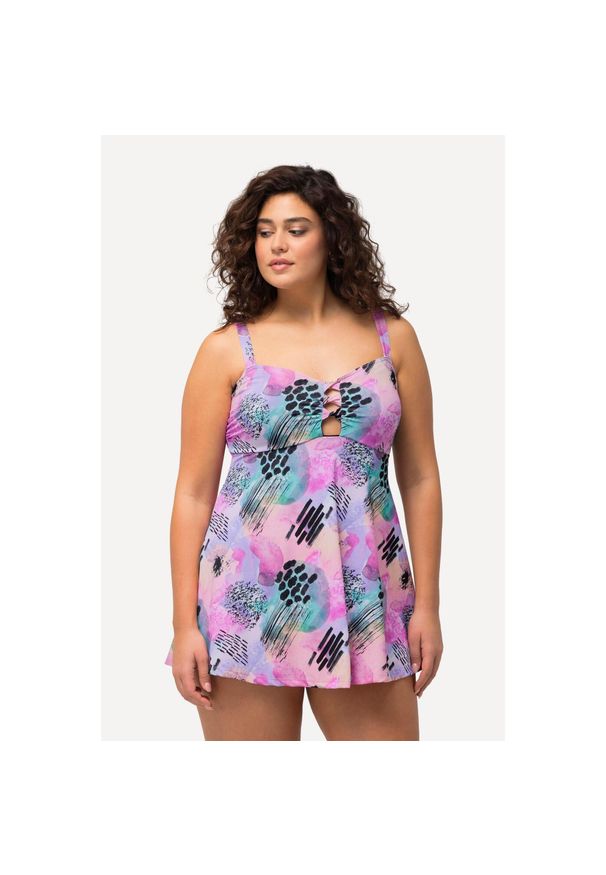 ULLA POPKEN - Damska Sukienka Kąpielowa wycięcie w kształcie łezki miękkie miseczki. Kolekcja: plus size. Kolor: różowy. Materiał: poliamid, materiał, elastan
