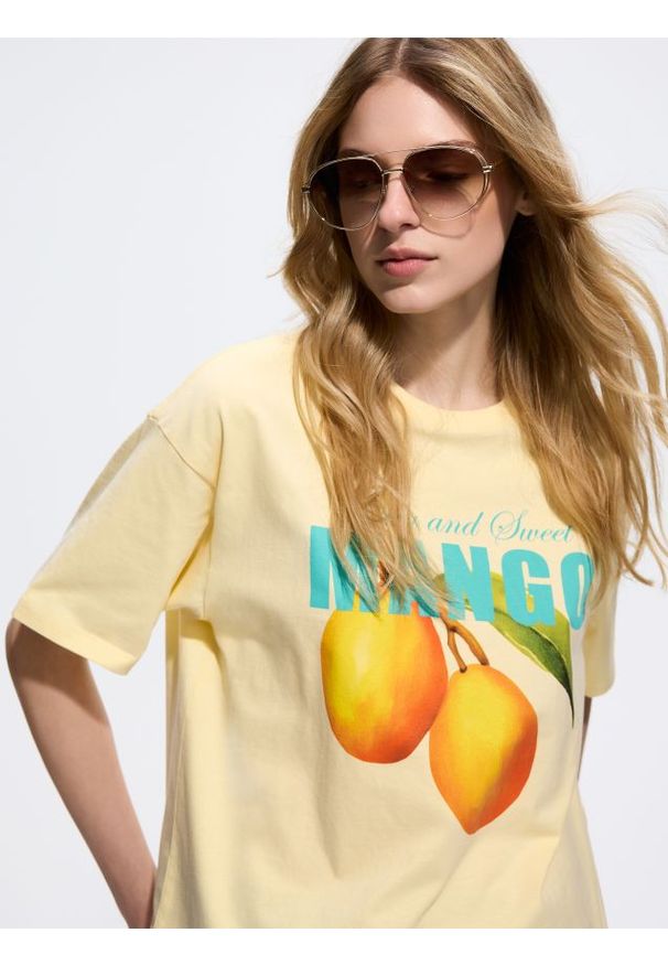 Reserved - T-shirt z nadrukiem - jasnożółty. Kolor: żółty. Materiał: bawełna. Wzór: nadruk