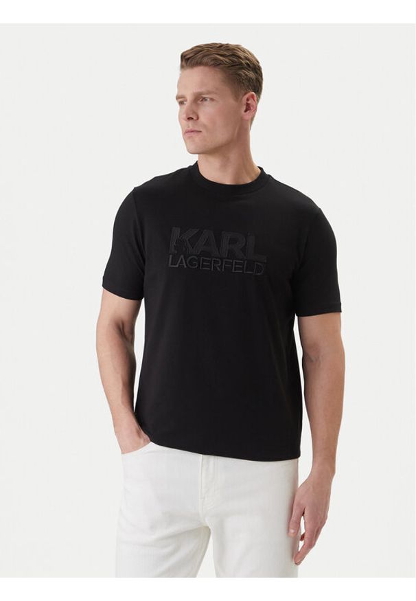 Karl Lagerfeld - KARL LAGERFELD T-Shirt 755035 562221 Czarny Regular Fit. Typ kołnierza: dekolt w karo. Kolor: czarny. Materiał: bawełna