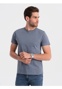 Ombre Clothing - Klasyczny T-shirt męski bawełniany BASIC - jeansowy V5 OM-TSBS-0146 - XXL. Materiał: bawełna, jeans. Styl: klasyczny