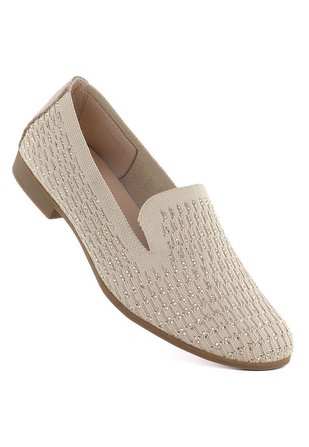 Półbuty damskie lordsy z cyrkoniami beżowe Bugatti TT2N4205. Kolor: beżowy. Materiał: tkanina. Szerokość cholewki: normalna. Styl: elegancki