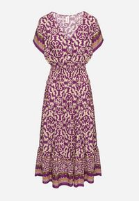 Born2be - Ciemnofioletowa Bawełniana Sukienka z Gumką w Talii i Guzikami Natiflione. Okazja: na co dzień. Typ kołnierza: dekolt w kształcie V. Kolor: fioletowy. Materiał: bawełna. Typ sukienki: rozkloszowane, oversize. Styl: klasyczny, casual, elegancki #4