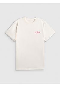 4f - 4F T-shirt loose z nadrukiem damski - beżowy S. Okazja: do domu, na co dzień. Kolor: beżowy. Materiał: materiał, dzianina, skóra, bawełna. Wzór: nadruk. Styl: casual #1