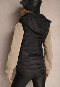Renee - Czarna Kamizelka z Odpinanym Kapturem Ozdobiona Pikowaniem i Zasuwanymi Kieszeniami Valentea. Okazja: na co dzień. Kolor: czarny. Materiał: jeans. Wzór: aplikacja. Styl: casual, elegancki