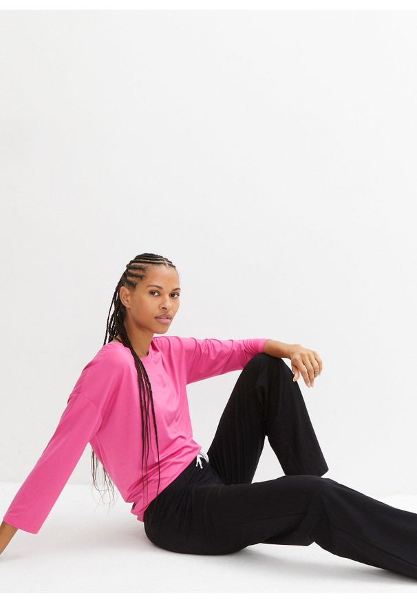 bonprix - Spodnie z bawełnianego dżerseju ze stretchem. Kolor: czarny. Materiał: jersey, bawełna. Styl: sportowy