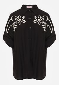 Born2be - Czarna Nietoperzowa Koszula z Wiskozy z Haftem i Podpinanymi Rękawami Jilyla. Okazja: do pracy, na co dzień. Kolor: czarny. Materiał: wiskoza. Długość: długie. Wzór: haft. Styl: elegancki, casual #5