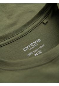 Ombre Clothing - T-shirt męski klasyczny bawełniany BASIC - khaki V6 OM-TSBS-0236 - XXL. Okazja: na co dzień. Kolor: brązowy. Materiał: bawełna. Styl: klasyczny #4