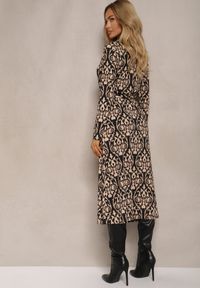 Renee - Czarno-Beżowa Sukienka o Koszulowym Fasonie w Ornamentalny Wzór Mesiena. Okazja: na co dzień. Typ kołnierza: dekolt w kształcie V. Kolor: czarny. Materiał: wiskoza. Długość rękawa: długi rękaw. Typ sukienki: koszulowe. Styl: elegancki, casual #3