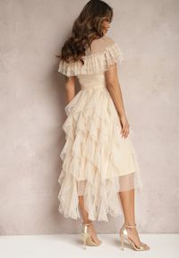 Renee - Beżowa Rozkloszowana Sukienka z Transparentnymi Wstawkami z Koronki Saela. Kolor: beżowy. Materiał: koronka. Wzór: koronka #5