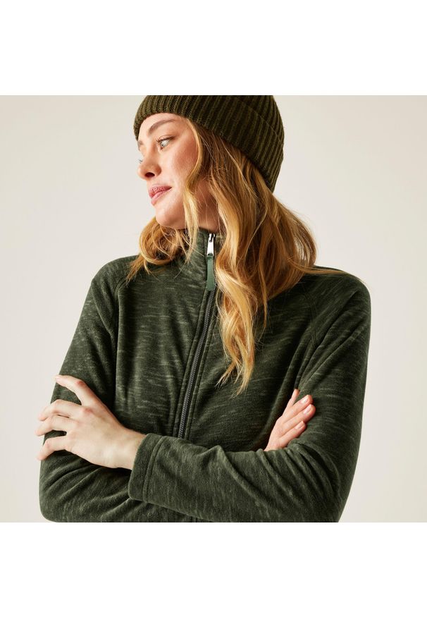 Regatta - Polar damski rozsuwany Mayse. Kolor: zielony. Materiał: polar. Długość rękawa: raglanowy rękaw. Wzór: melanż