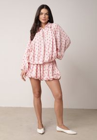 Born2be - Różowe Szorty z Bawełną i Wiskozą o Kroju Bombki w Kropki Haros. Okazja: na co dzień. Kolor: różowy. Materiał: wiskoza, bawełna. Wzór: kropki. Styl: casual, elegancki #5