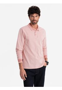 Ombre Clothing - Męski melanżowy longsleeve polo z haftem – różowy melanż V2 OM-POLS-0129 - XXL. Okazja: na co dzień. Typ kołnierza: polo. Kolor: różowy. Materiał: dzianina, bawełna. Długość rękawa: długi rękaw. Długość: długie. Wzór: melanż, haft. Styl: klasyczny, sportowy, casual #3