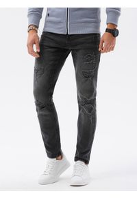 Ombre Clothing - Spodnie męskie jeansowe z dziurami REGULAR FIT P1024 - czarne - XXL. Okazja: na co dzień. Kolor: czarny. Materiał: jeans. Styl: casual, klasyczny #1